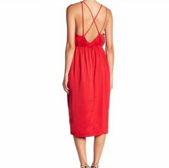 Few Moda New York Red Evening V Neck Midi Dress - Picture 3 of 11